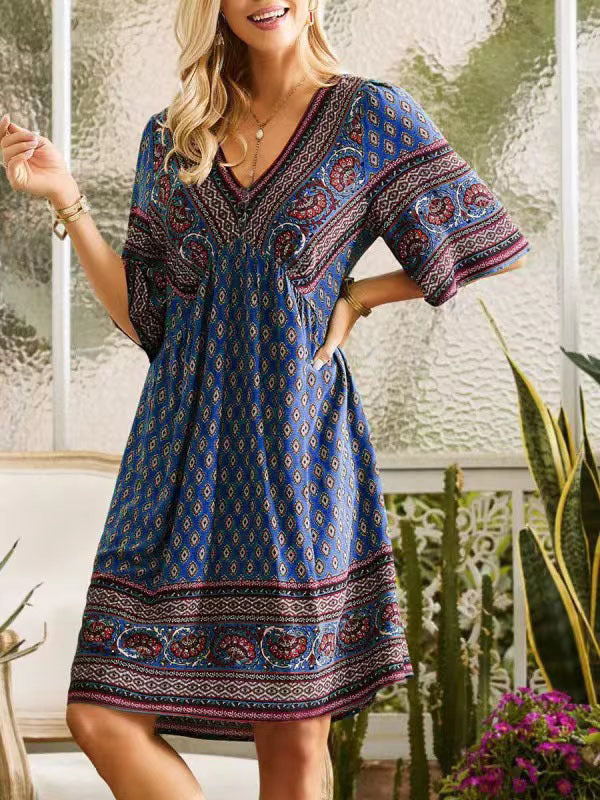 Bohemian Paisley V-Neck Dress