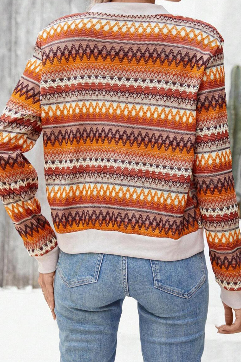 Orange Boho Striped Zip-Up Jacket – Vibrant Fall Layering Piece