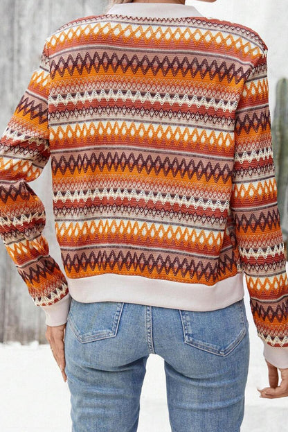 Orange Boho Striped Zip-Up Jacket – Vibrant Fall Layering Piece