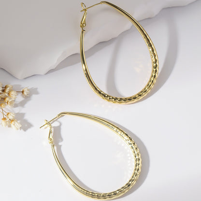 Hammered Oval Hoop Earrings – 54mm Gold Tone Textured Hoops – Lightweight Copper Fashion Earrings for Women