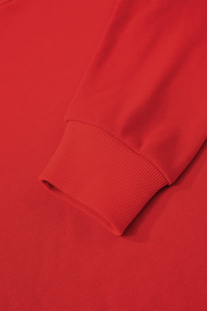 Fiery Red Preppy Striped Sleeve Loose Sweatshirt