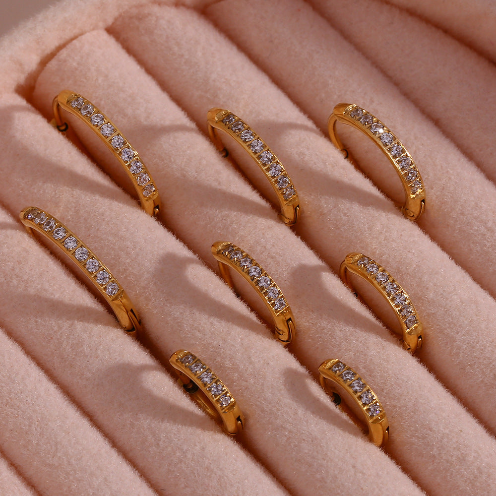 Gold Titanium Steel Zircon Hoop Earrings for Women