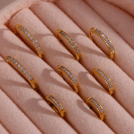 Gold Titanium Steel Zircon Hoop Earrings for Women