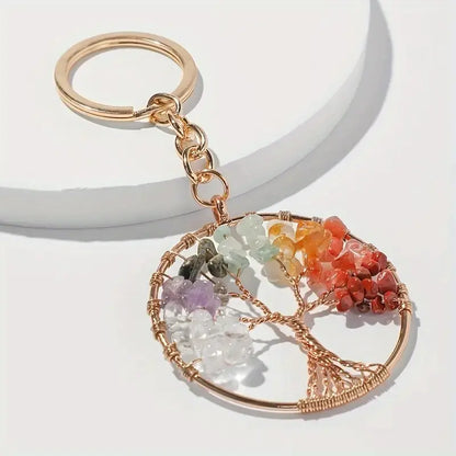TREE OF LIFE KEY CHAIN - NATURAL STONES AND GOLD