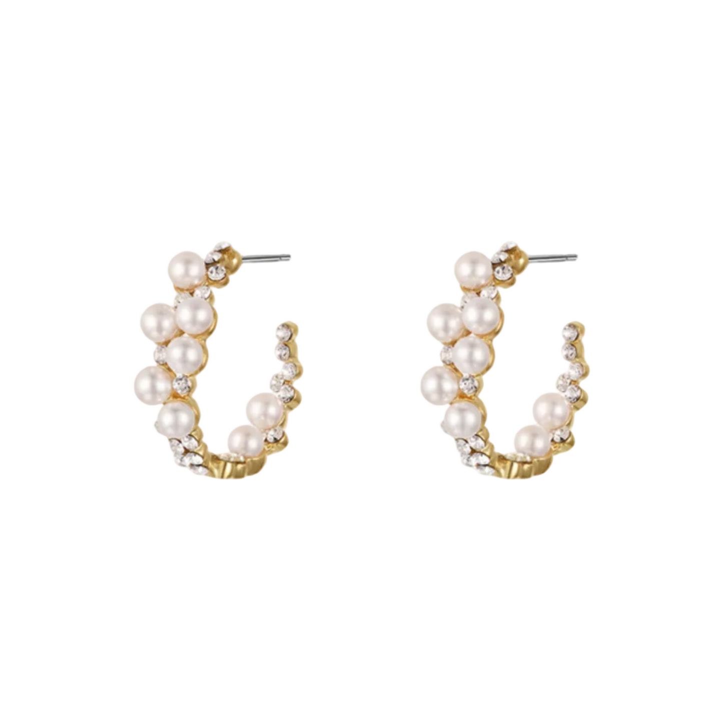 Gold Pearl Hoop Earrings for Women – Elegant Statement Stud Hoops