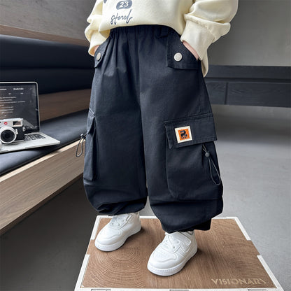 Boys' Autumn Cargo Jogger Pants Casual Trendy Kids Trousers
