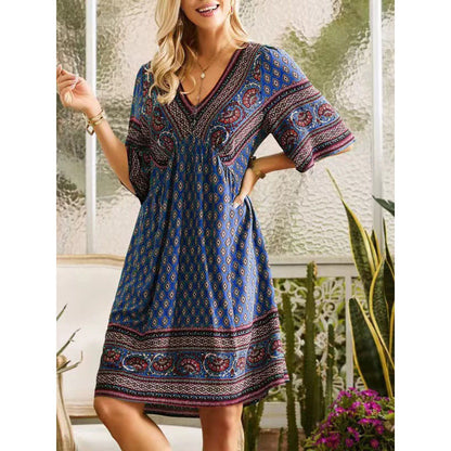 Bohemian Paisley V-Neck Dress