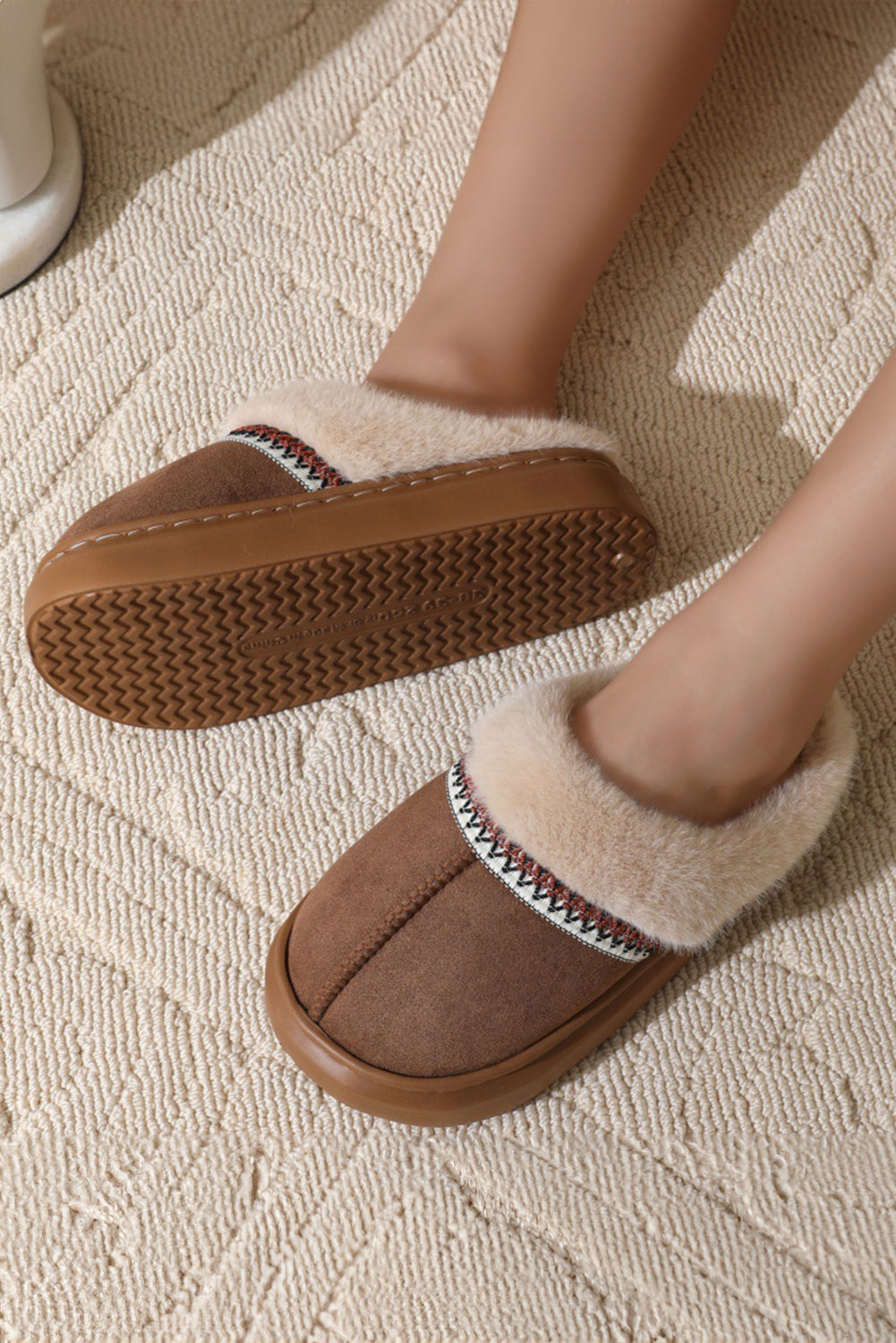 Coffee Colorblock Fuzzy Platform Slippers