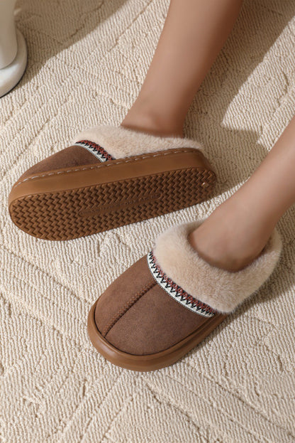 Coffee Colorblock Fuzzy Platform Slippers