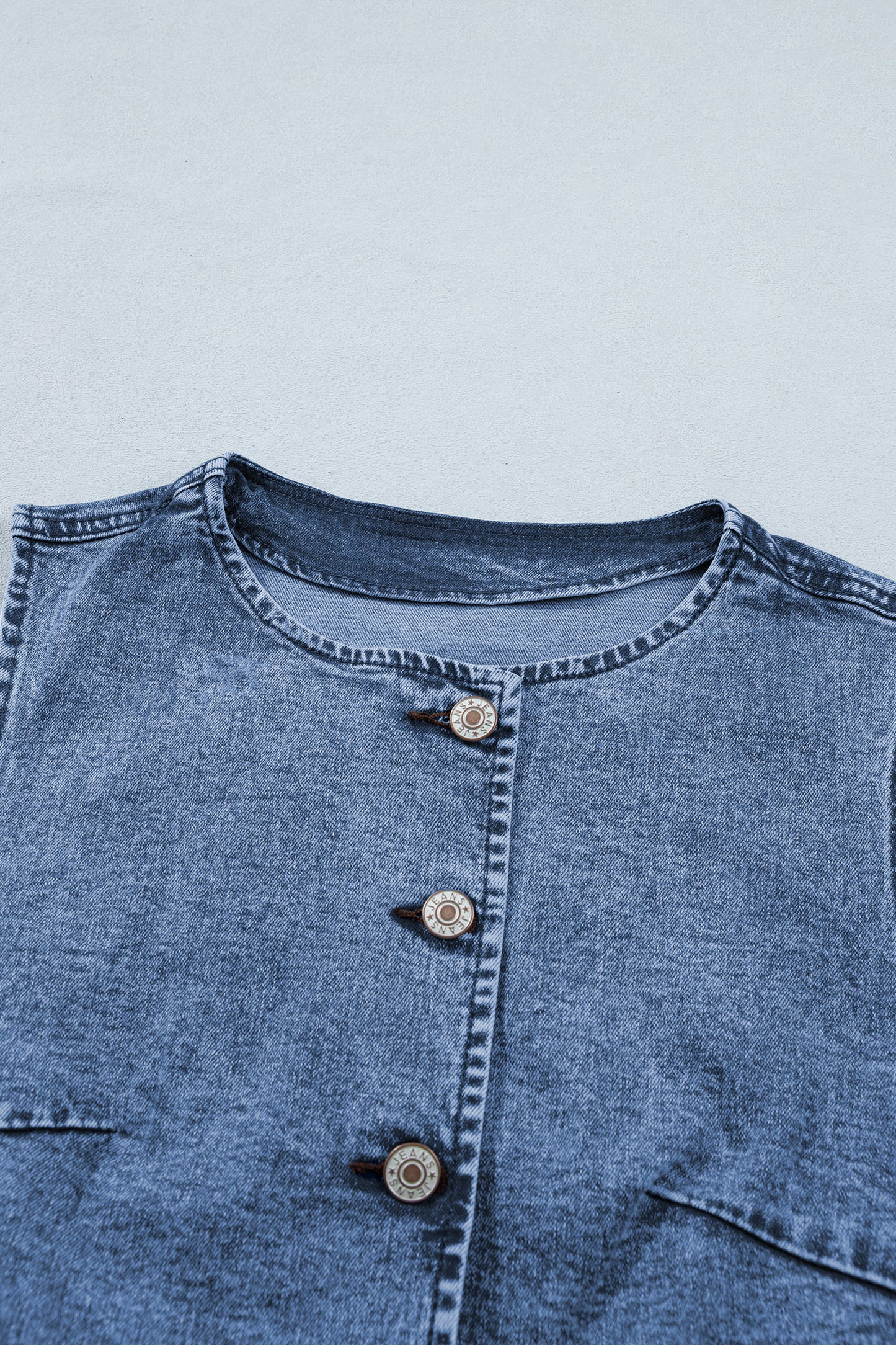 Women’s Blue Denim Vest – Sleeveless Button Down Long Vest with Side Slits for Spring Layering