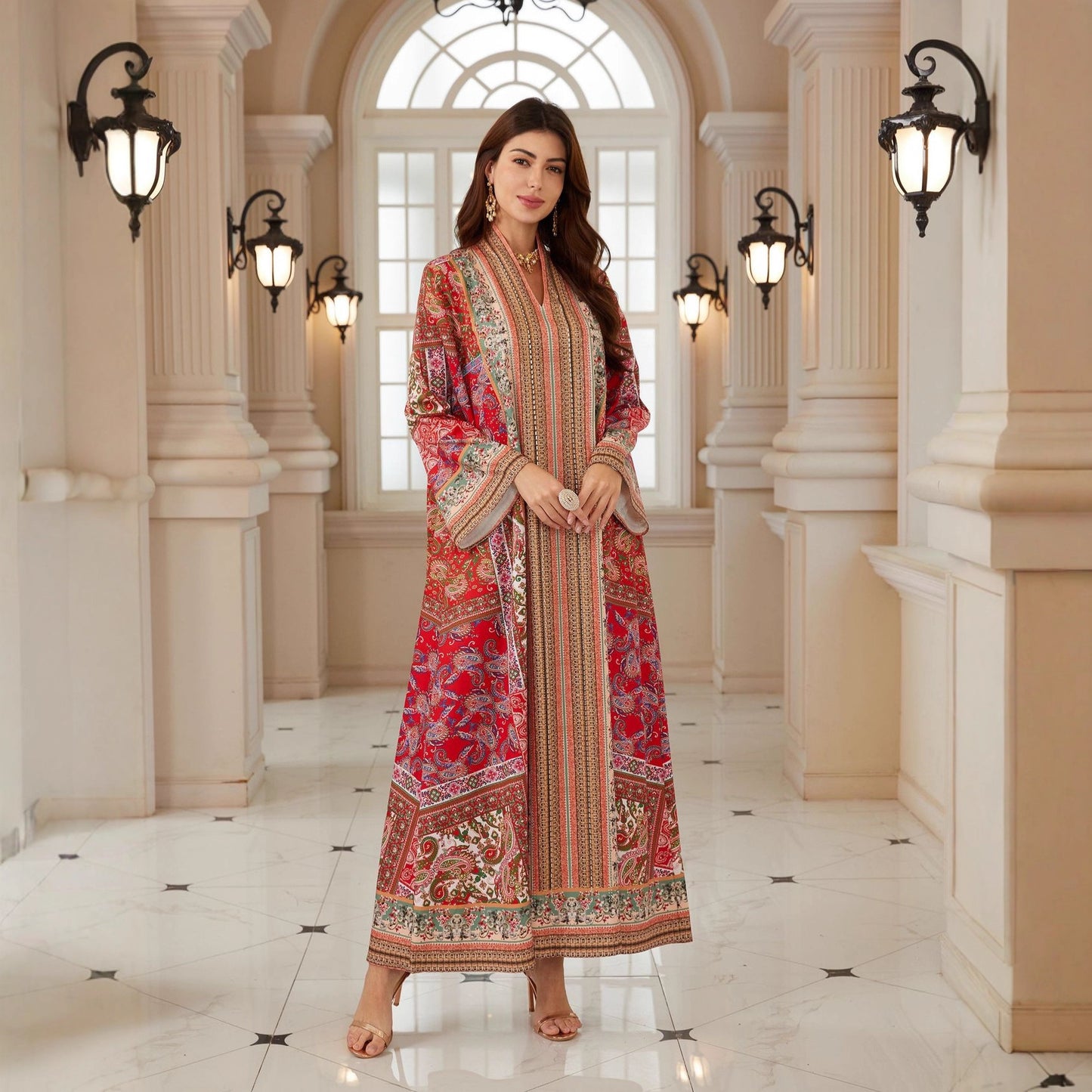 Dubai Inspired Women's Printed Abaya Dress