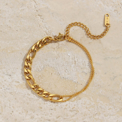 Waterproof Stainless Steel Figaro Chain&Cuban Chain Patchwork Bracelets for Women Ladies Street Style Gold Chain Bracelet