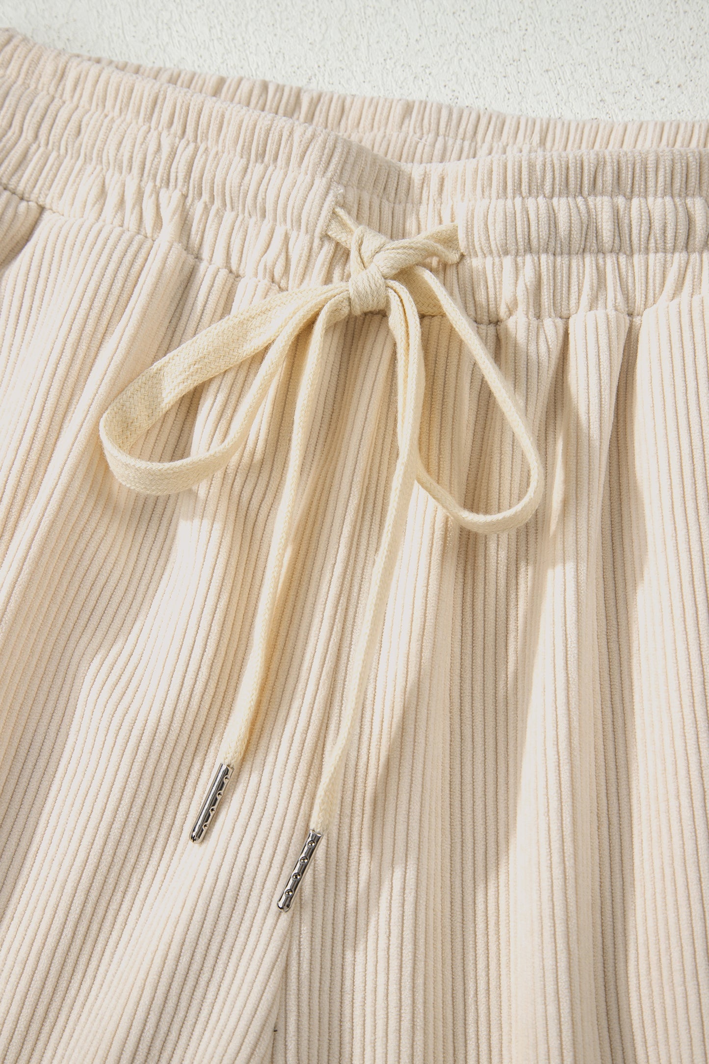 Women’s Corduroy Drawstring Lounge Pants –White  High-Waisted Soft Casual Trousers
