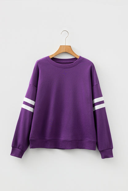 Purple Preppy Striped Sleeve Loose Sweatshirt