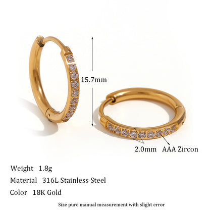 Gold Titanium Steel Zircon Hoop Earrings for Women