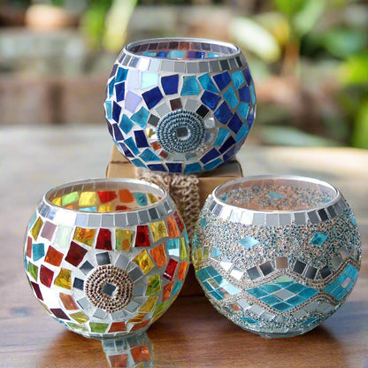 TURKISH DESIGN MOSAIC GLASS CANDLE HOLDER - SET OF 3 - JAG Universal Collection 