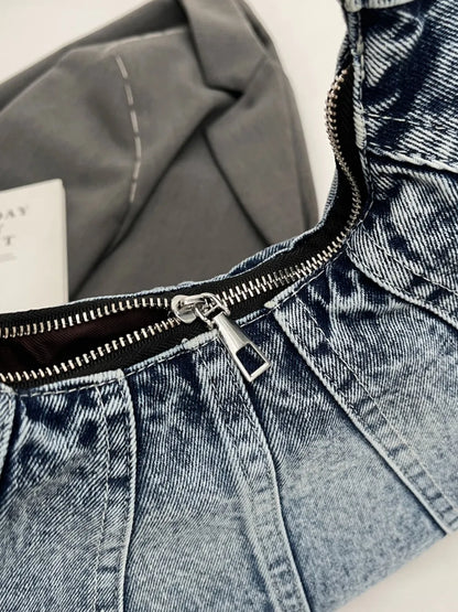 Crescent Shaped Denim Shoulder Bag