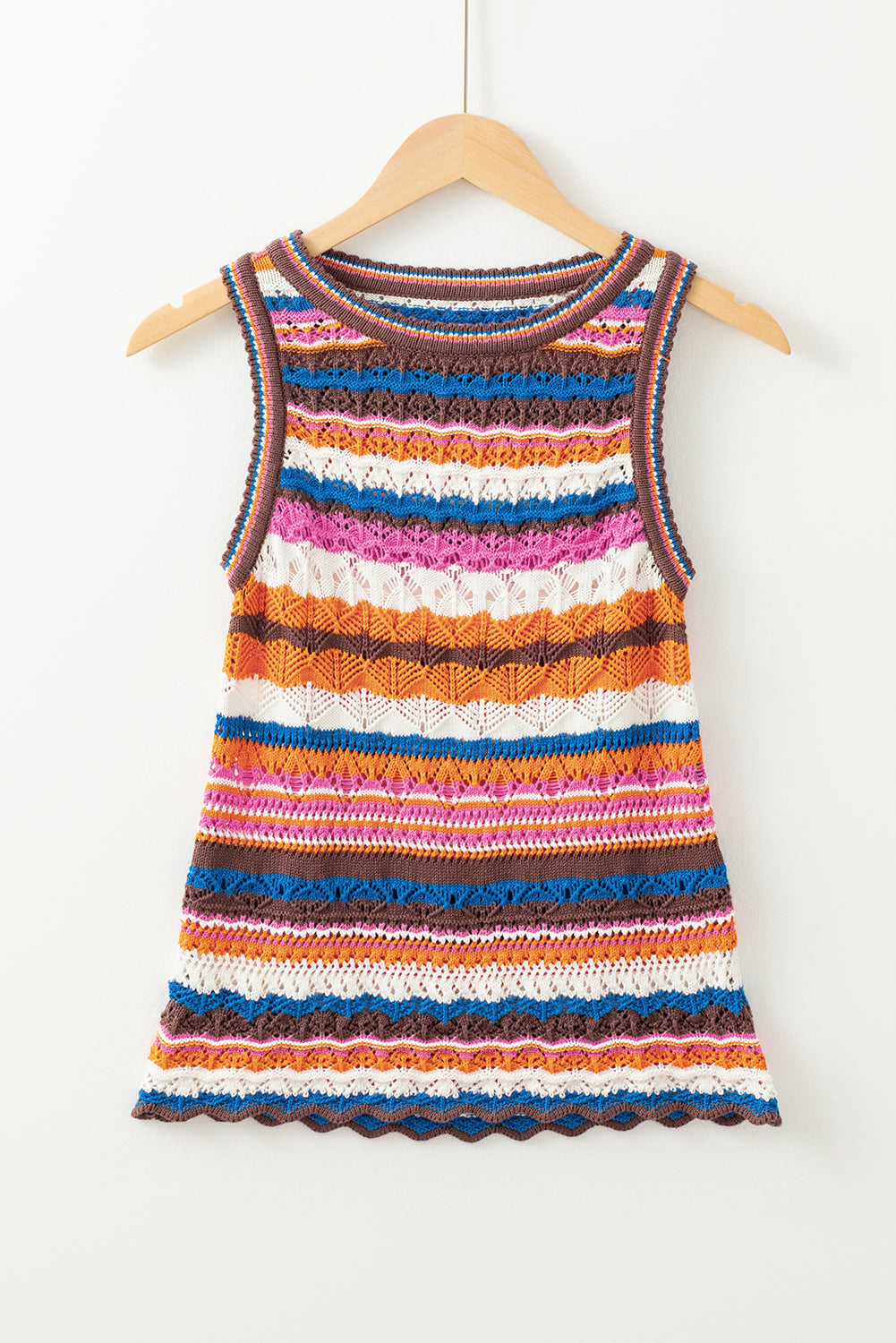 oho Crochet Knit Tank Top – Multicolor Striped Summer Sweater Vest