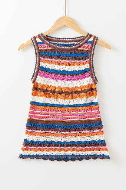 oho Crochet Knit Tank Top – Multicolor Striped Summer Sweater Vest