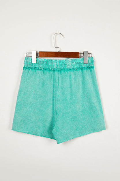 Sea Green Mineral Wash Lounge Shorts – Soft Drawstring Casual Shorts