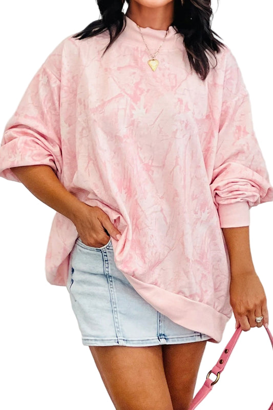 Pink Camo Mock Neck Baggy Sweatshirt – Cozy Oversized Everyday Top
