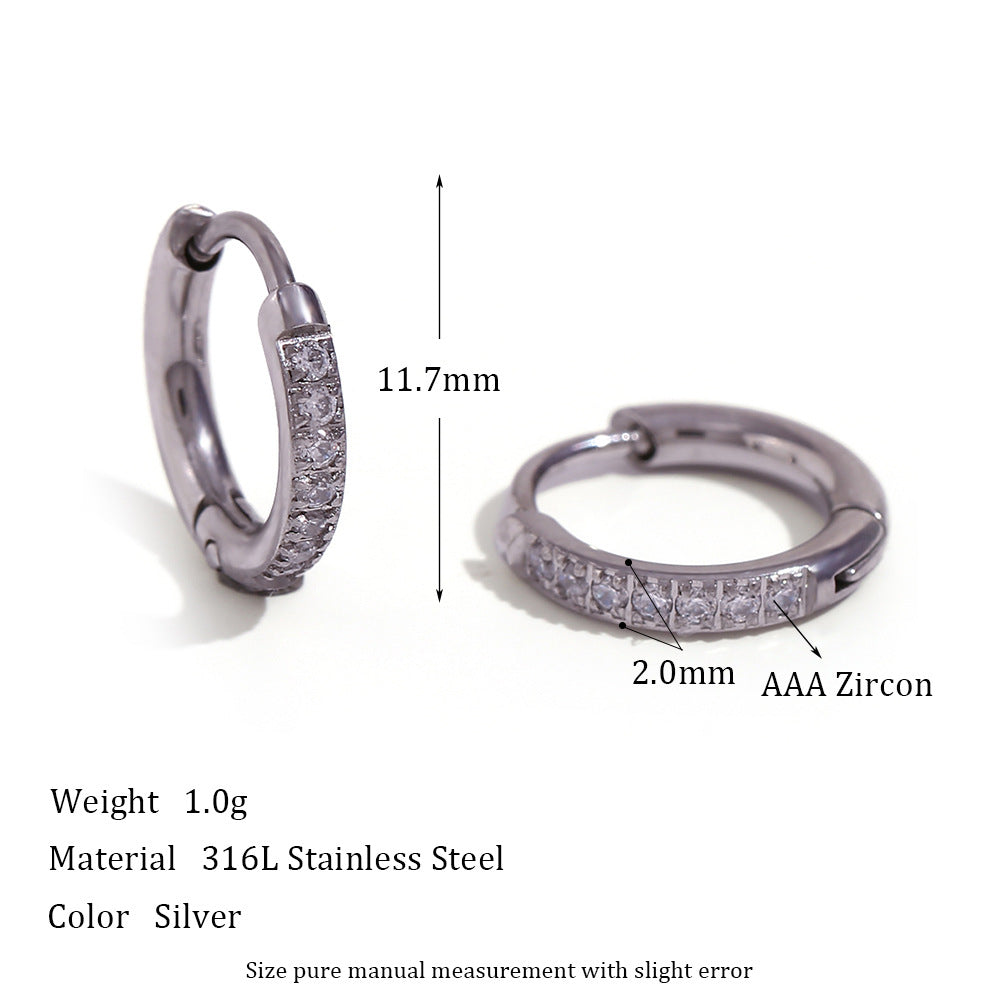Gold Titanium Steel Zircon Hoop Earrings for Women