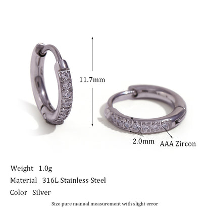 Gold Titanium Steel Zircon Hoop Earrings for Women