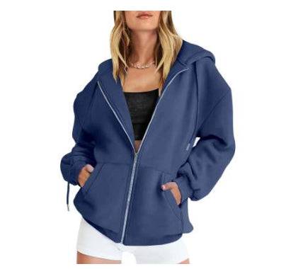Effortless Zip Hoodie – Off-Shoulder Casual Lounge Jacket
