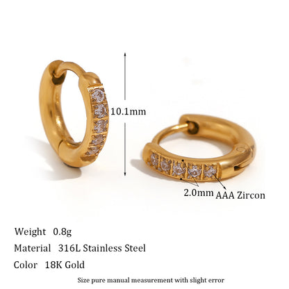 Gold Titanium Steel Zircon Hoop Earrings for Women
