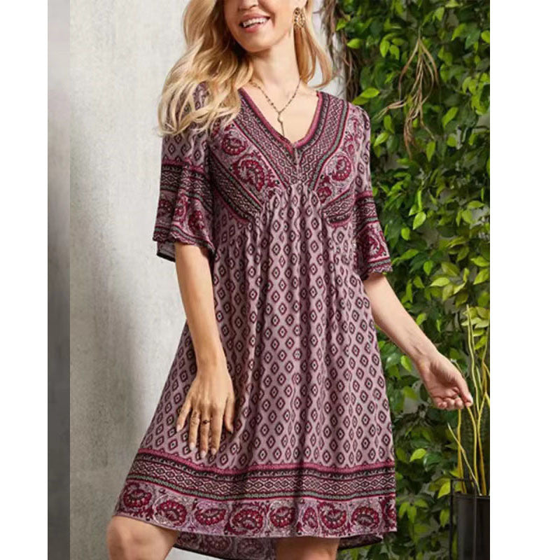 Bohemian Paisley V-Neck Dress