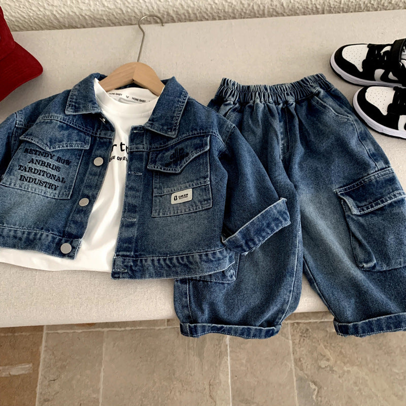 Boys' denim suit for spring and autumn children