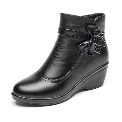 Faux Fur Lined Mid-Heel Ankle Boots for Women, Warm Winter Snow Boots with Non-Slip Sole, Comfortable Heeled Booties for Moms and Elderly