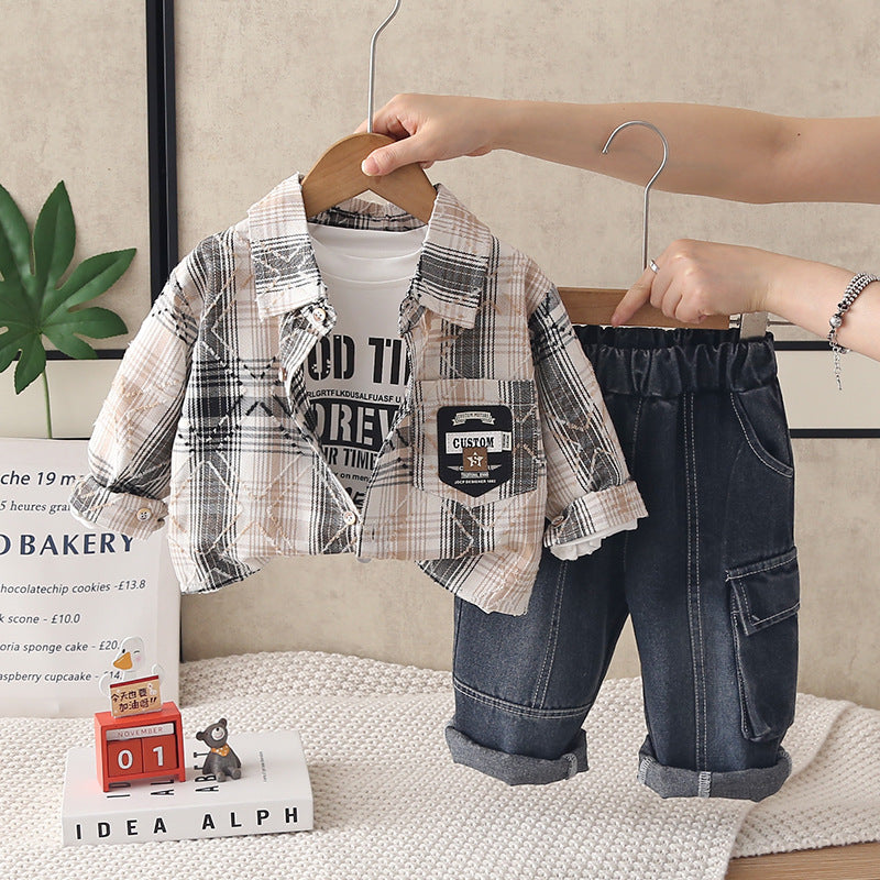 Baby plaid shirt three piece set for children