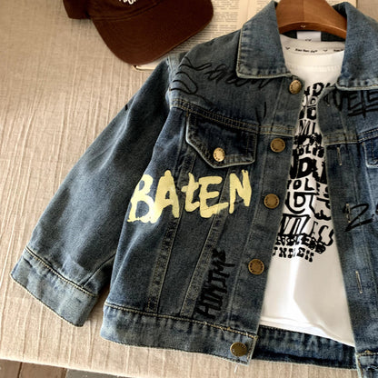 Two piece denim set for children boys and girls