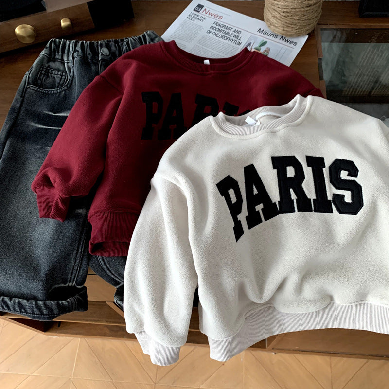 One piece fleece hoodie versatile top for children