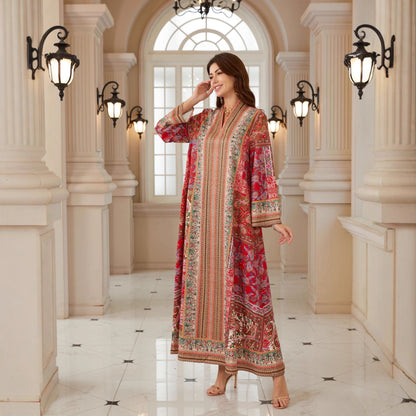Dubai Inspired Women's Printed Abaya Dress