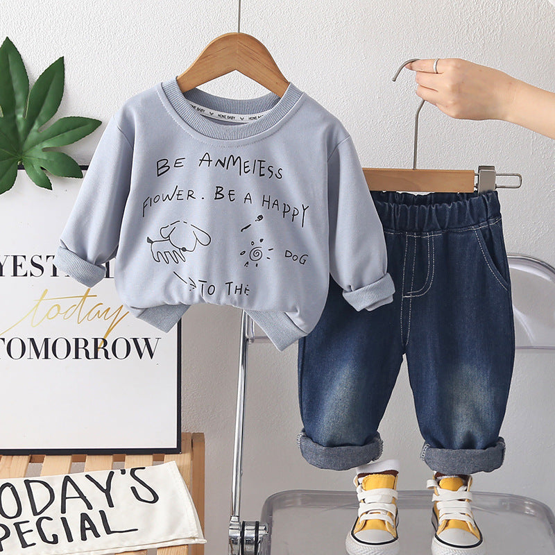 Two piece round neck hoodie set for children