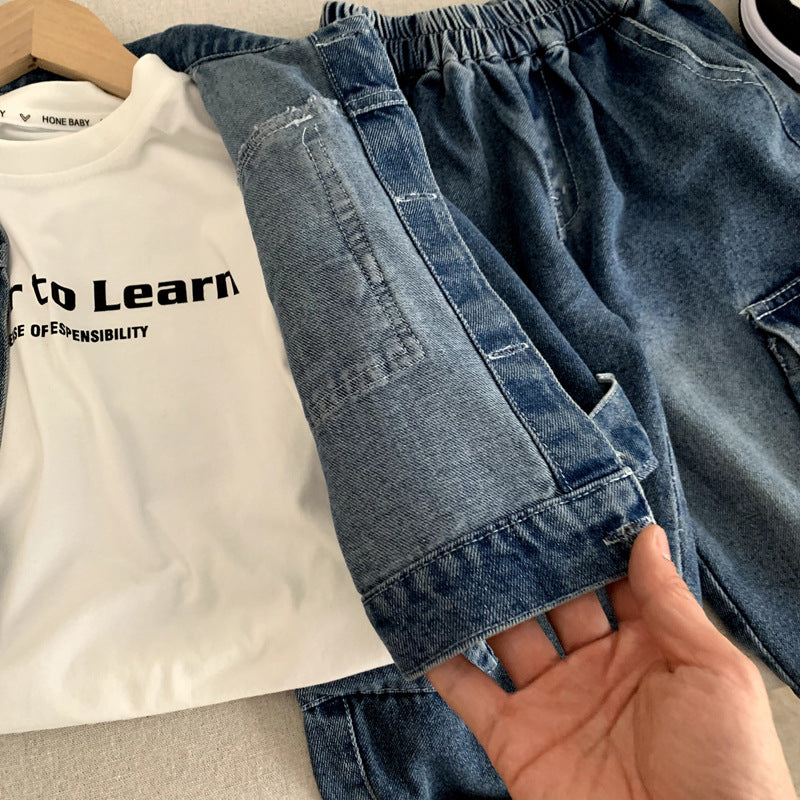 Boys' denim suit for spring and autumn children