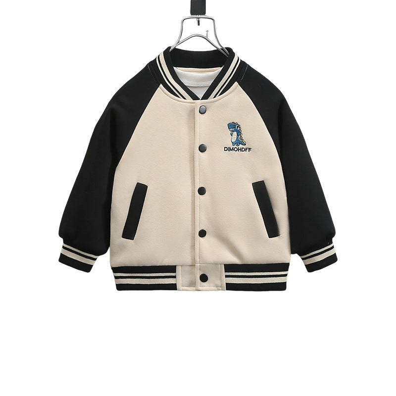 Kids Boys Cartoon Print Baseball Jacket Spring Autumn Casual Outerwear