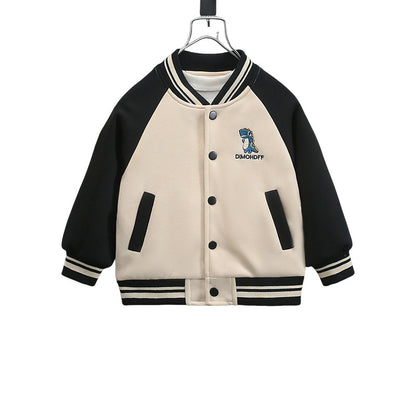 Kids Boys Cartoon Print Baseball Jacket Spring Autumn Casual Outerwear