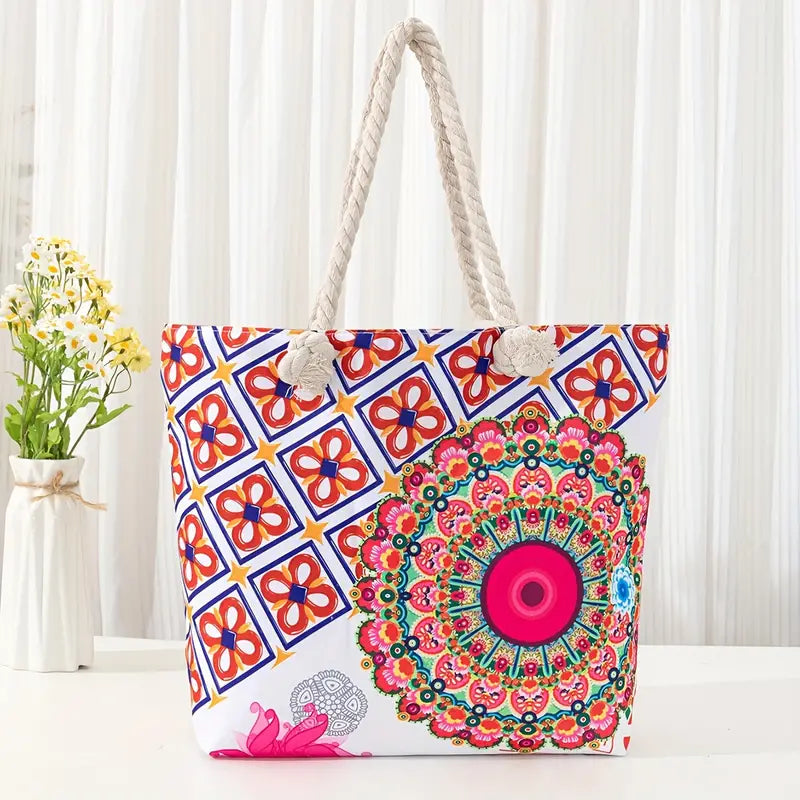 COLORFUL MANDALA PRINT LARGE TOTE BAG - JAG Universal Collection 