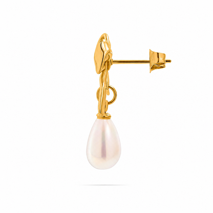 Made in the USA | 18K Gold PVD Freshwater Pearl Bow Earrings | Hypoallergenic 316L Surgical Steel
