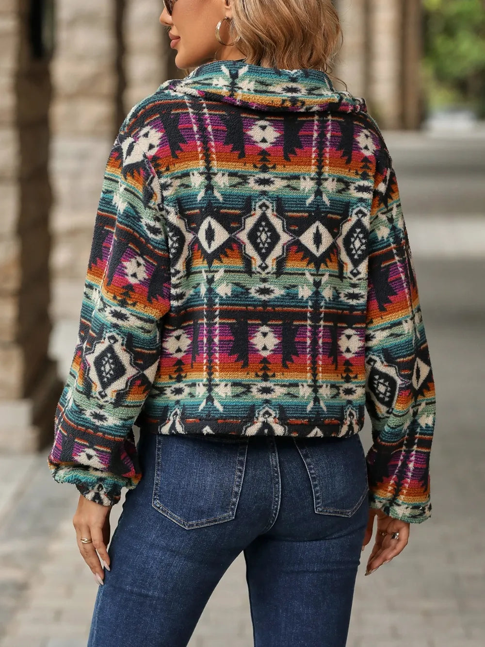 Women's Geometric Balloon Sleeve Jacket | Southwestern Boho Shacket