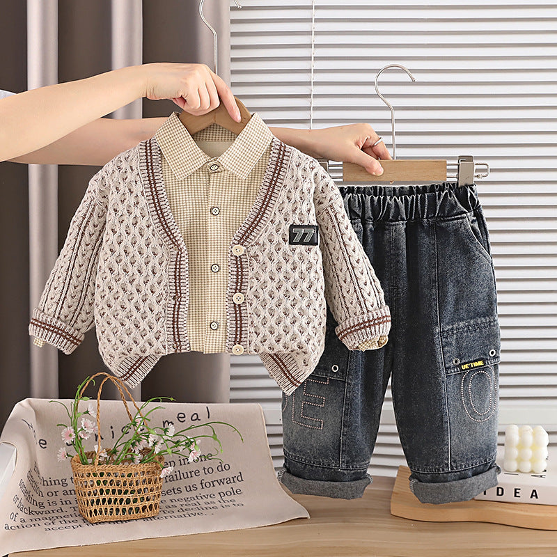 Boys Kids Fall Spring Long Sleeve Sweater Shirt Set
