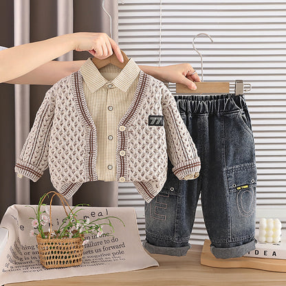Boys Kids Fall Spring Long Sleeve Sweater Shirt Set