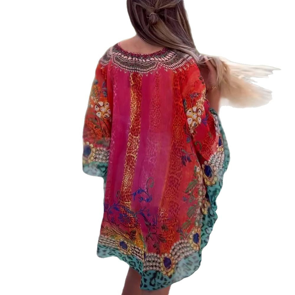 Boho V-Neck Tunic Dress | Loose Fit Summer Beach Cover-Up (S–3XL)
