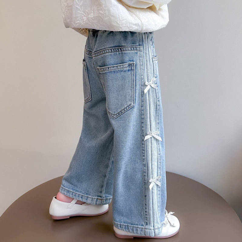 Cute Butterfly Knot Denim Pants for Kids