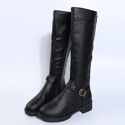 Zipper low heeled long leg boots high leg women's boots