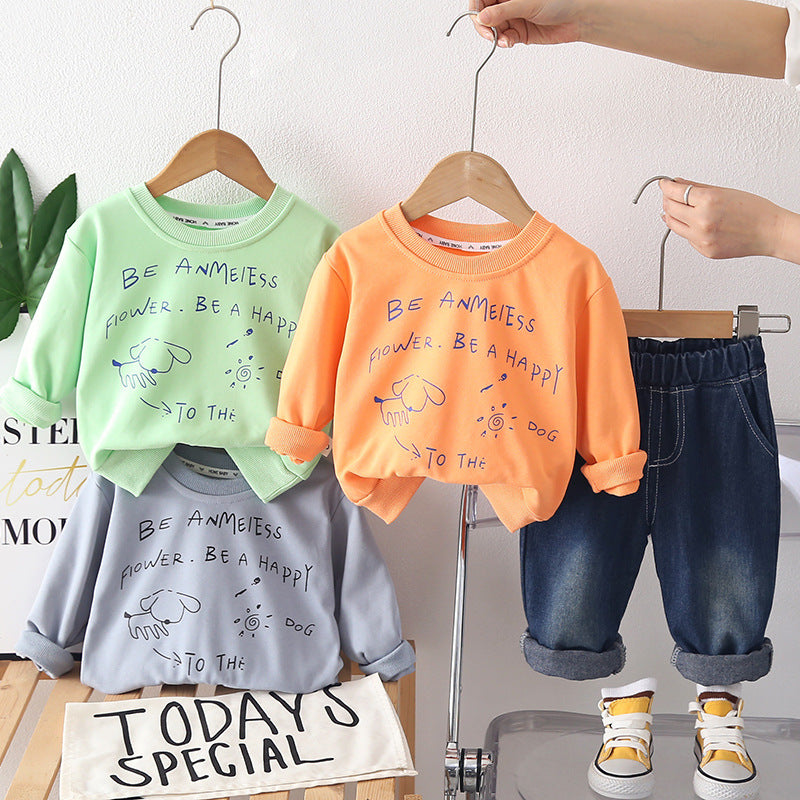 Two piece round neck hoodie set for children