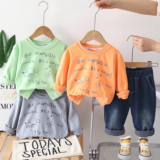 Two piece round neck hoodie set for children